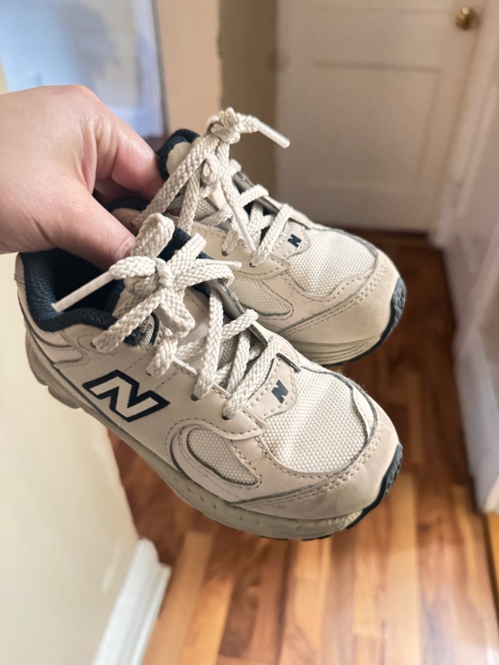 New Balance Kids Cream and Navy Accent Sneakers